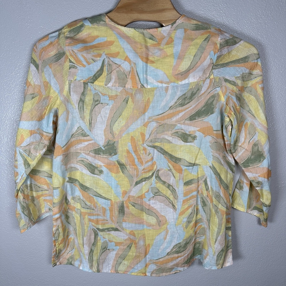 Rachel Zoe 100% Linen Button Up Tunic Top Womens 1X Pastel Floral Print Roll Tab - Picture 6 of 7